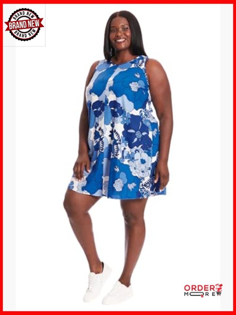 Linen Blend Sleeveless Shift Dress, Casual Summer Mod Style, Above Knee - Picture 5 of 7